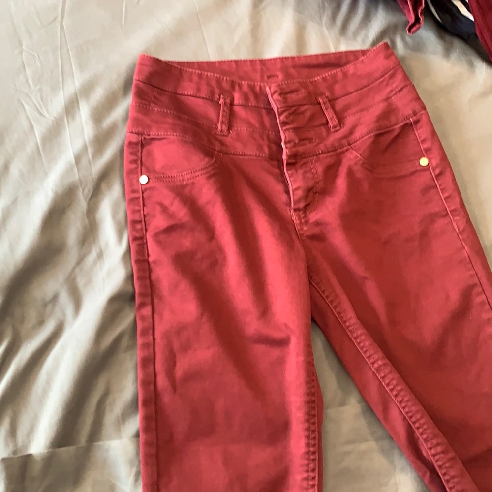 High waisted red jeans